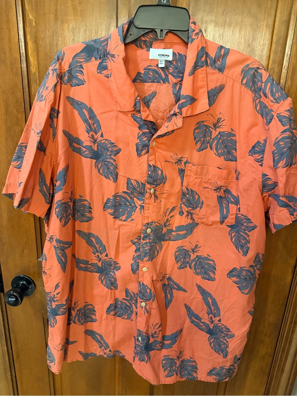 Sonoma Coral Short-Sleeve Botanical Print Button-Down Shirt